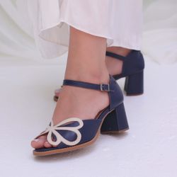 Sandália - BORBOLETA - Azul Anil E Off White - 177.67