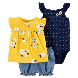 Conjunto 3 peças Carter's Flores Amarelo - 2096 - USA PARA VOCÊ LOJINHA