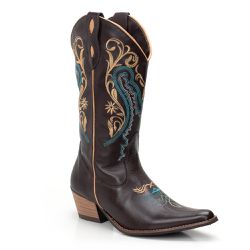 Bota Texana Feminina Bico Fino - Confort Café/Conf... - VAKARONY