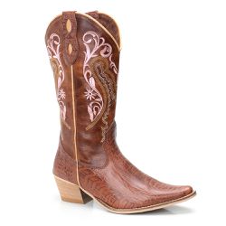 Bota Texana Feminina Bico Fino - Canela Avestruz H... - VAKARONY