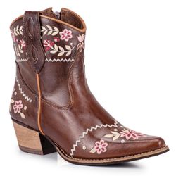 Bota Feminina Bico Fino Cano Curto - Fossil Marrom... - VAKARONY