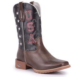 Bota Texana Masculina Bico Quadrado - Usa - Tabaco... - VAKARONY