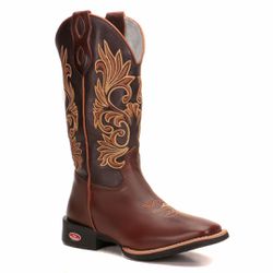 Bota Texana Feminina Bico Quadrado - Fossil Tabaco... - VAKARONY