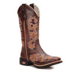 Bota Texana Feminina Bico Quadrado - Fossil Tabaco... - VAKARONY