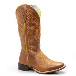 Bota Texana Feminina Bico Quadrado - Mostarda/most... - VAKARONY