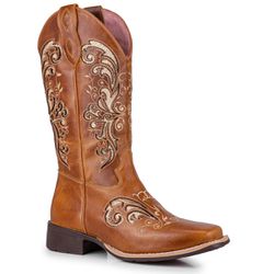 Bota Texana Feminino Bico Quadrado - Fossil Mostar... - VAKARONY