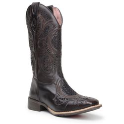 Bota Texana Feminina Bico Quadrado - Café/café - 8... - VAKARONY