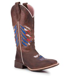 Bota Texana Feminina Bico Quadrado - Dallas Café/E... - VAKARONY