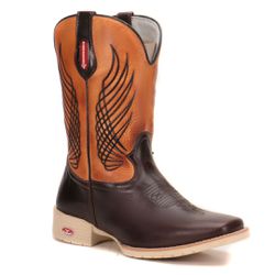 Bota Texana Masculina Bico Quadrado - Marrom/banan... - VAKARONY