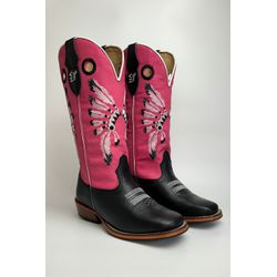 Bota Texana Masculina Bordado Cocar Country em Cou... - Via Horse Boots