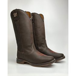 Bota Texana Masculina Couro Café Bovino Bico Quadr... - Via Horse Boots