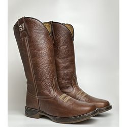 Bota Texana Masculina Couro Cabeça De Boi Marrom B... - Via Horse Boots