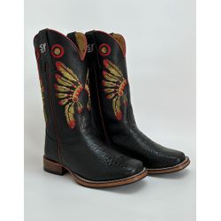 Bota Texana Masculina Bordado Cocar country em Cou... - Via Horse Boots
