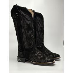 Bota Texana Feminina Em Couro Corte a Laser Com Br... - Via Horse Boots