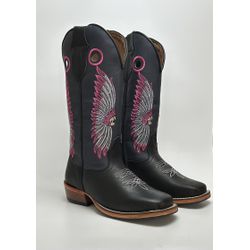 Bota Texana Masculina Bordado Indio Country em Cou... - Via Horse Boots