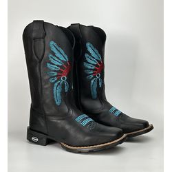 Bota Texana Country Índio Cocar 100% Couro Legitim... - Via Horse Boots