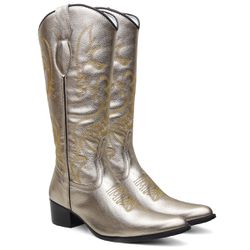 Bota Texana Feminina Metalizado Prata - Via Horse Boots
