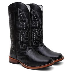 Bota Texana Masculina Jacaré Preto Couro Bovino Le... - Via Horse Boots