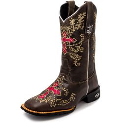 Bota Texana Feminina Café Country Bordado Cruz em ... - Via Horse Boots