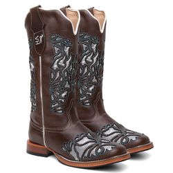 Bota Texana Feminina Laser e Glitter country em Co... - Via Horse Boots