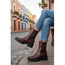 Bota Flor em Couro Marrom - 2600 Marrom - VIANZA