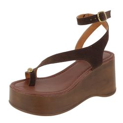 Sandalia Anabela Amanda Camurça Marrom - 12030-mar... - VIANZA