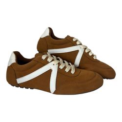 Tenis Retro Eudora Camurça Carvalho com Branco - 3... - VIANZA
