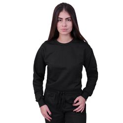 Blusa Moletom Plus Size Lisa Fechada Preto - 8012P - Loja Via Tropical