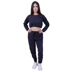 Conjunto Moletom Cropped Infantil Liso Azul Marinh... - Loja Via Tropical