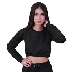 Blusa Moletom Cropped Feminino Manga Longa Azul Marinho Via Tropical