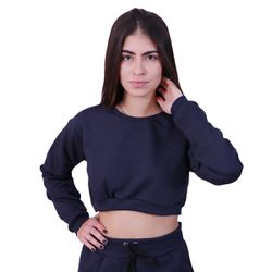 Blusa Moletom Cropped Infantil Liso Azul Marinho -... - Loja Via Tropical
