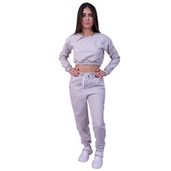 Conjunto Moletom Cropped Infantil Liso Cinza - 200... - Loja Via Tropical