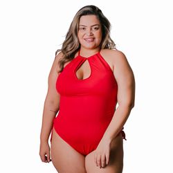 Maiô Plus Size Engana Mamãe Com Bojo Fixo Vermelho... - Loja Via Tropical
