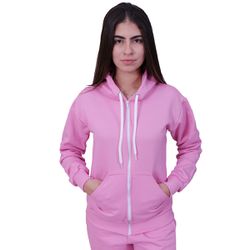 Blusa Moletom Com Zíper Feminino Rosa - 6011R - Loja Via Tropical