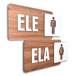 Kit Placa De Sinalização | Ele - Ela MDF 25x13cm -... - Victare Oficial - Direto do Fabricante