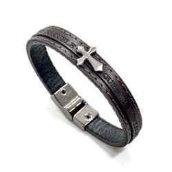 Pulseira Masculina Cruz Marrom Café em Couro Legít... - Vila das Pratas e Semijoias 