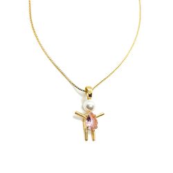 Corrente Menina Pérola Rosa Claro Banhada a Ouro - Vila das Pratas e Semijoias 