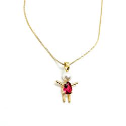 Corrente Menina Pérola Rosa Pink Banhada a Ouro - Vila das Pratas e Semijoias 