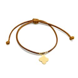 Pulseira Courinho Caramelo Trevo Banhado a Ouro - Vila das Pratas e Semijoias 
