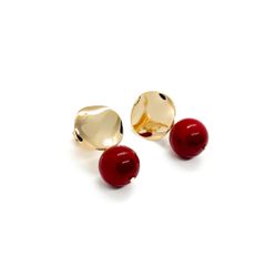 Brinco Martelado Pedra Cherry Red Banhado a Ouro - Vila das Pratas e Semijoias 