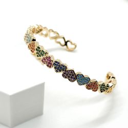 Bracelete Corações Coloridos Banhado a Ouro - Vila das Pratas e Semijoias 