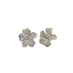 Brinco Flor Cravejada Banhado a Ródio Branco - Vila das Pratas e Semijoias 