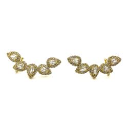 Brinco Earcuff Gotinhas Cravejadas Banhado a Ouro - Vila das Pratas e Semijoias 