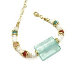 Pulseira Madrepérola com Turquesa Banhado a Ouro - Vila das Pratas e Semijoias 