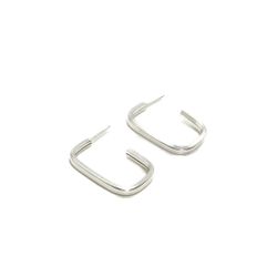 Brinco Meia Argola M Basic Retangular em Prata 925 - Vila das Pratas e Semijoias 