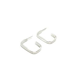 Brinco Meia Argola P Basic Retangular em Prata 925 - Vila das Pratas e Semijoias 
