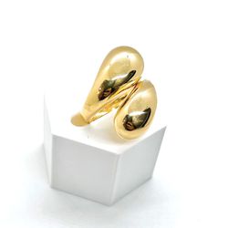 Anel Ajustável Gotas Duo Grande Banhado a Ouro - Vila das Pratas e Semijoias 