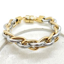 Pulseira Courino Prata Banhado a Ouro - Vila das Pratas e Semijoias 