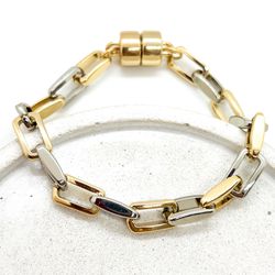 Pulseira Elos Retangulares Mix de Banhos Banhada a... - Vila das Pratas e Semijoias 