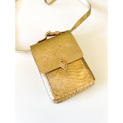 Bolsa CrossBody 2 em 1 Dourada Croco em Couro Legí... - Vila das Pratas e Semijoias 